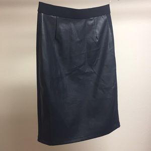 Knee length faux leather skirt